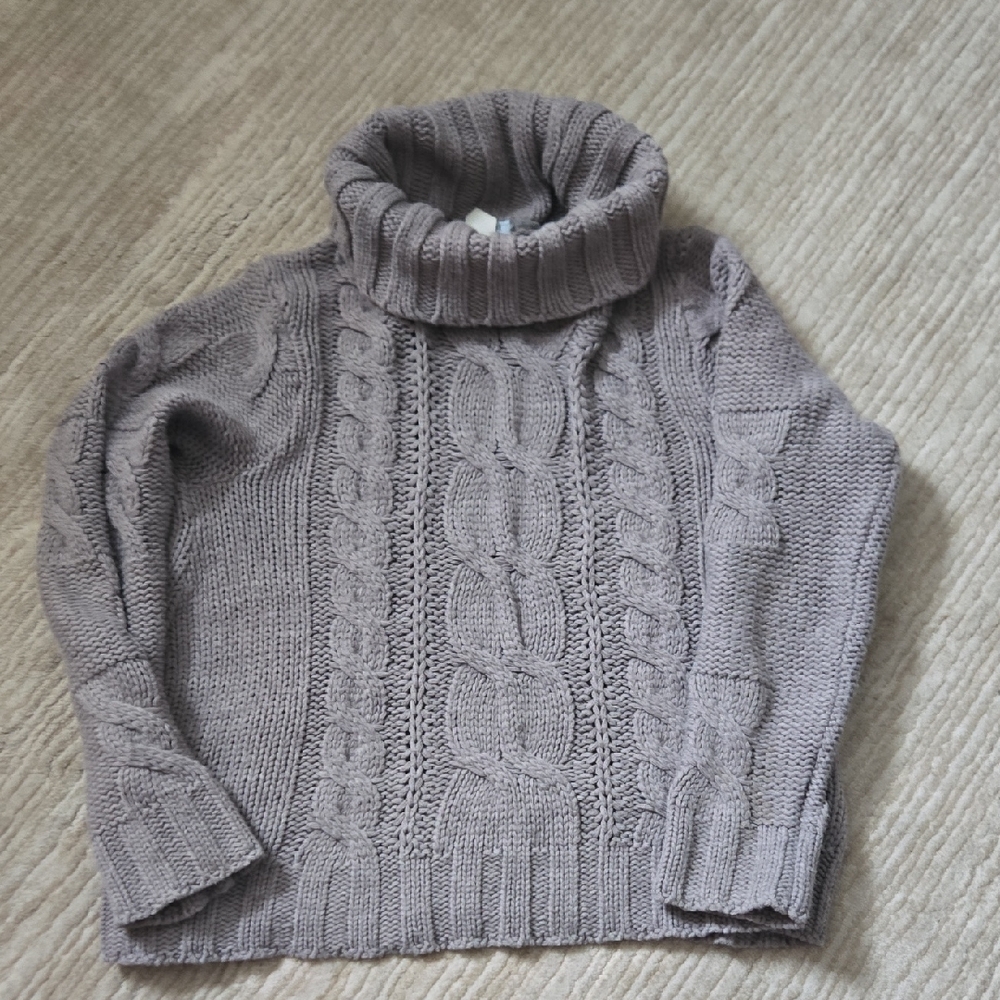 Cable Knit Turtleneck Sweater - Gray